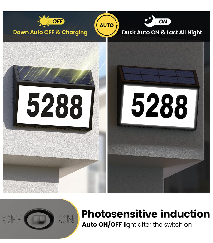Solar Address Sign, House Numbers for Outside, LED Address Plaque