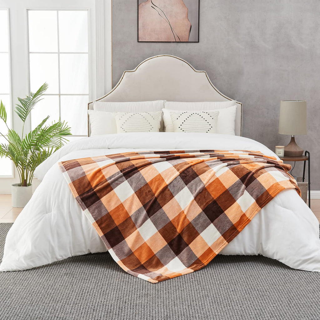 Buffalo Plaid Flannel Fleece Throw Blanket 90 x 108 Inches, Orange
