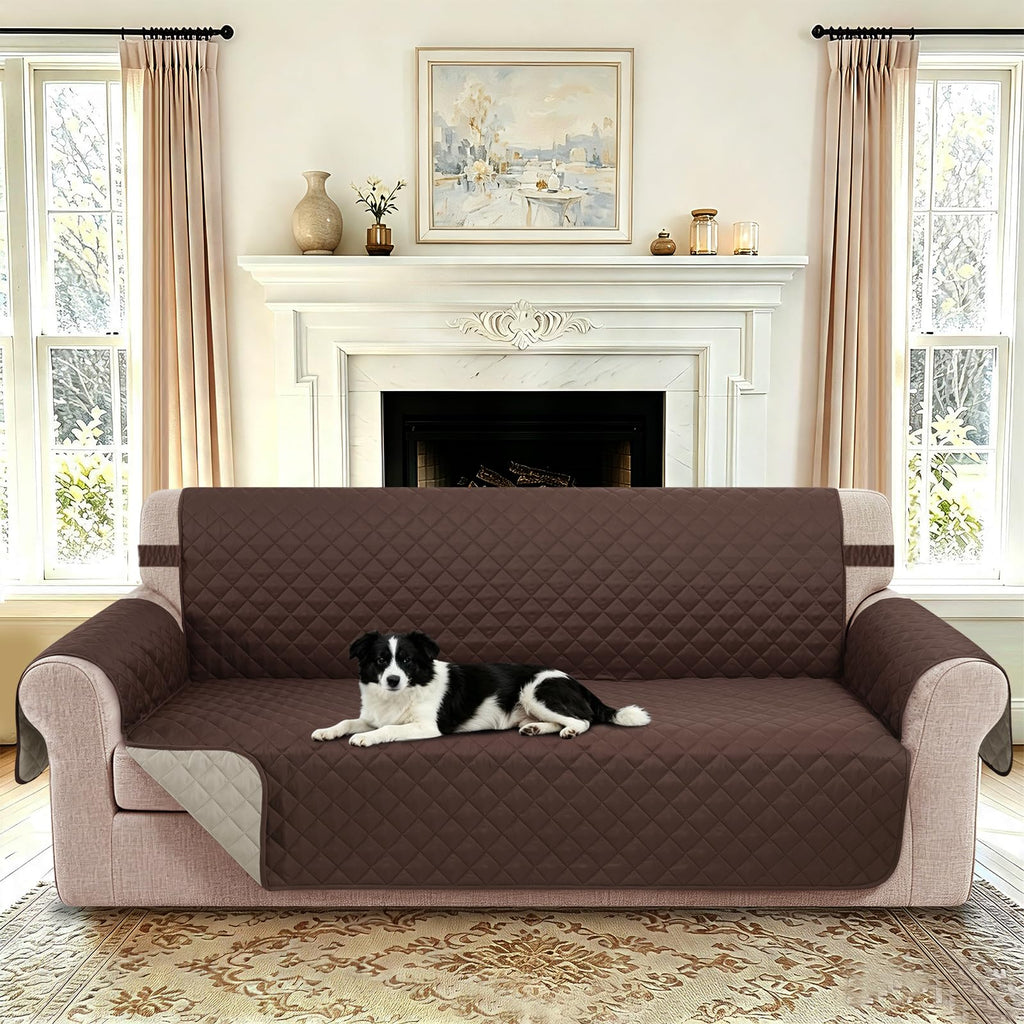 Oversized Sofa Cover for 3 Cushion, Chocolate/Beige