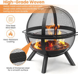 Globe Fire Pit with BBQ Grill - Spherical Wood Burning Fire Ball