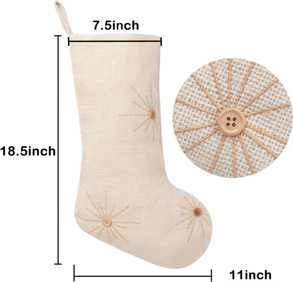 Christmas Stockings 4 Packs for Family 18.5" Large Linen Embroidery Classic Christmas Stockings Burlap Minimalist