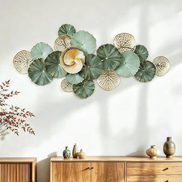 Large Metal Wall Art Decor, 3D Abstract Lotus Leaves Wall Handcrafted Modern Decoration Outdoor, Entryway 52" x 24"