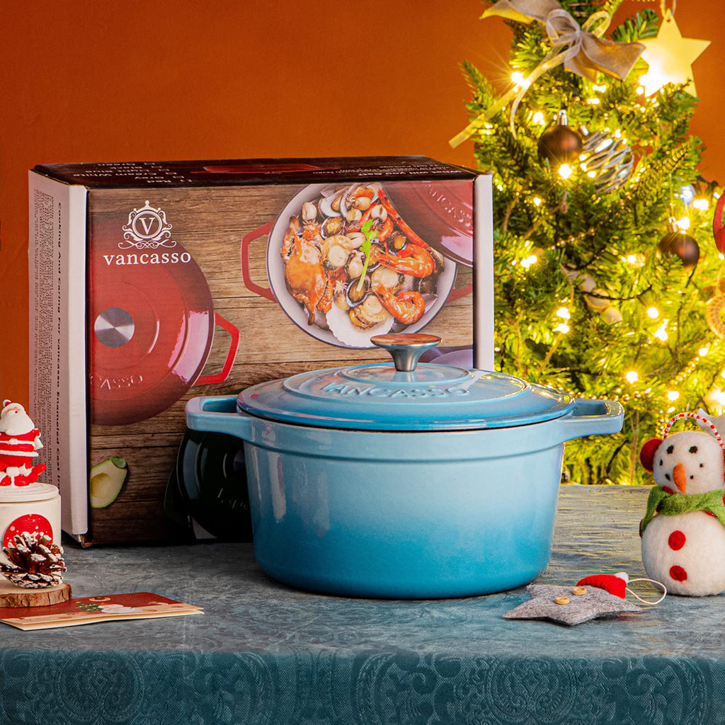 7.5 Qt Round Enameled Cast Iron Dutch Oven with Lid, Blue