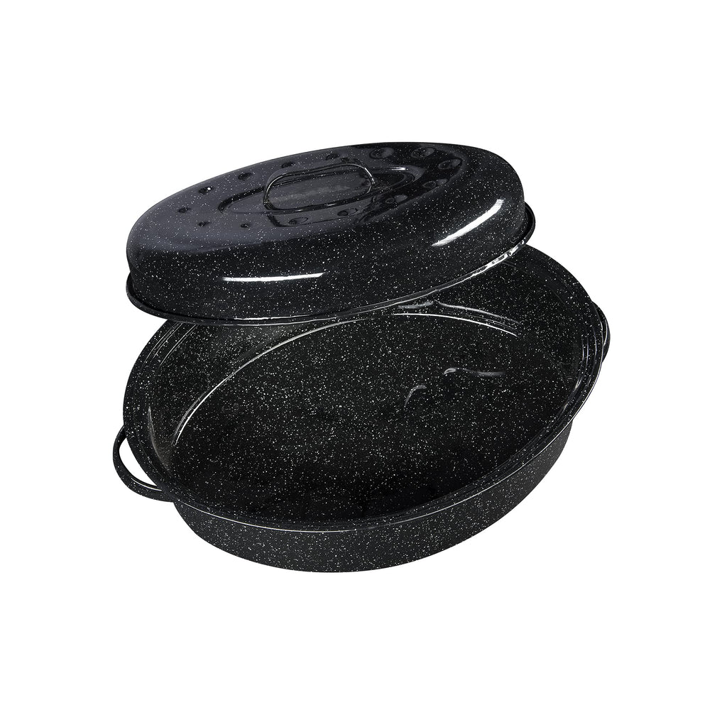 18-Inch Covered Oval Roaster - Speckled Black