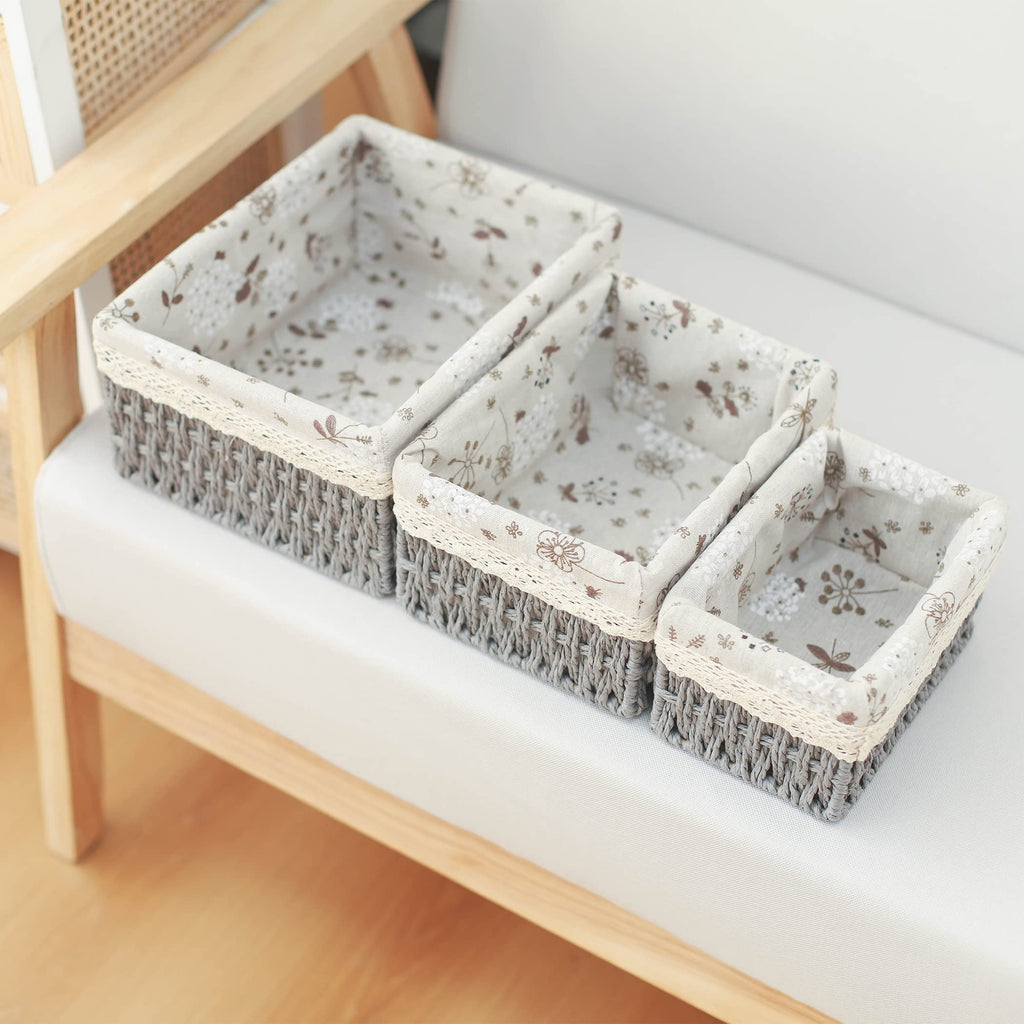 Macrame Storage Baskets Set of 3 Boho Decor Baskets for Organizing Decorative Paper Rope Woven Storage Basket with