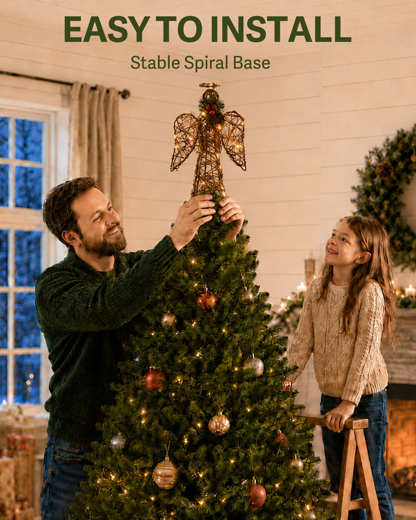 Natural Rustic Angel Christmas Tree Topper 12" Farmhouse 6H Timer