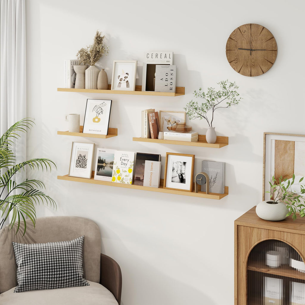 Picture Ledge Shelf, 24 Inch Oak Floating Shelves Set of 3