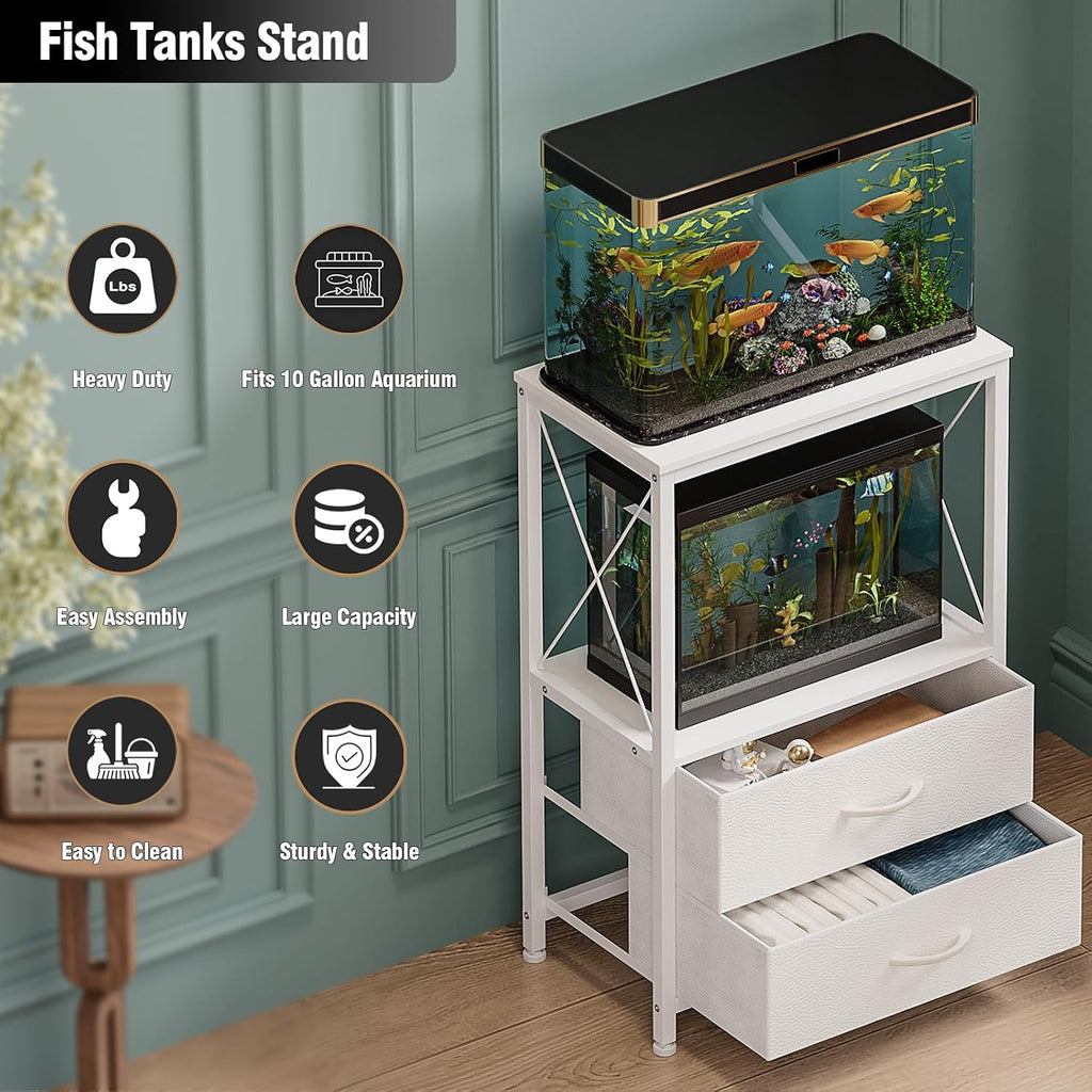 10 Gallon Aquarium Stand with 2 Drawers, White