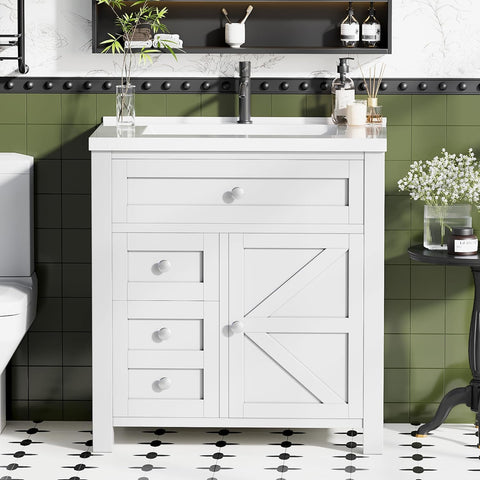 30'' Bathroom Vanity with Single Sink Combo, Freestanding Modern Bathroom Sink Cabinet