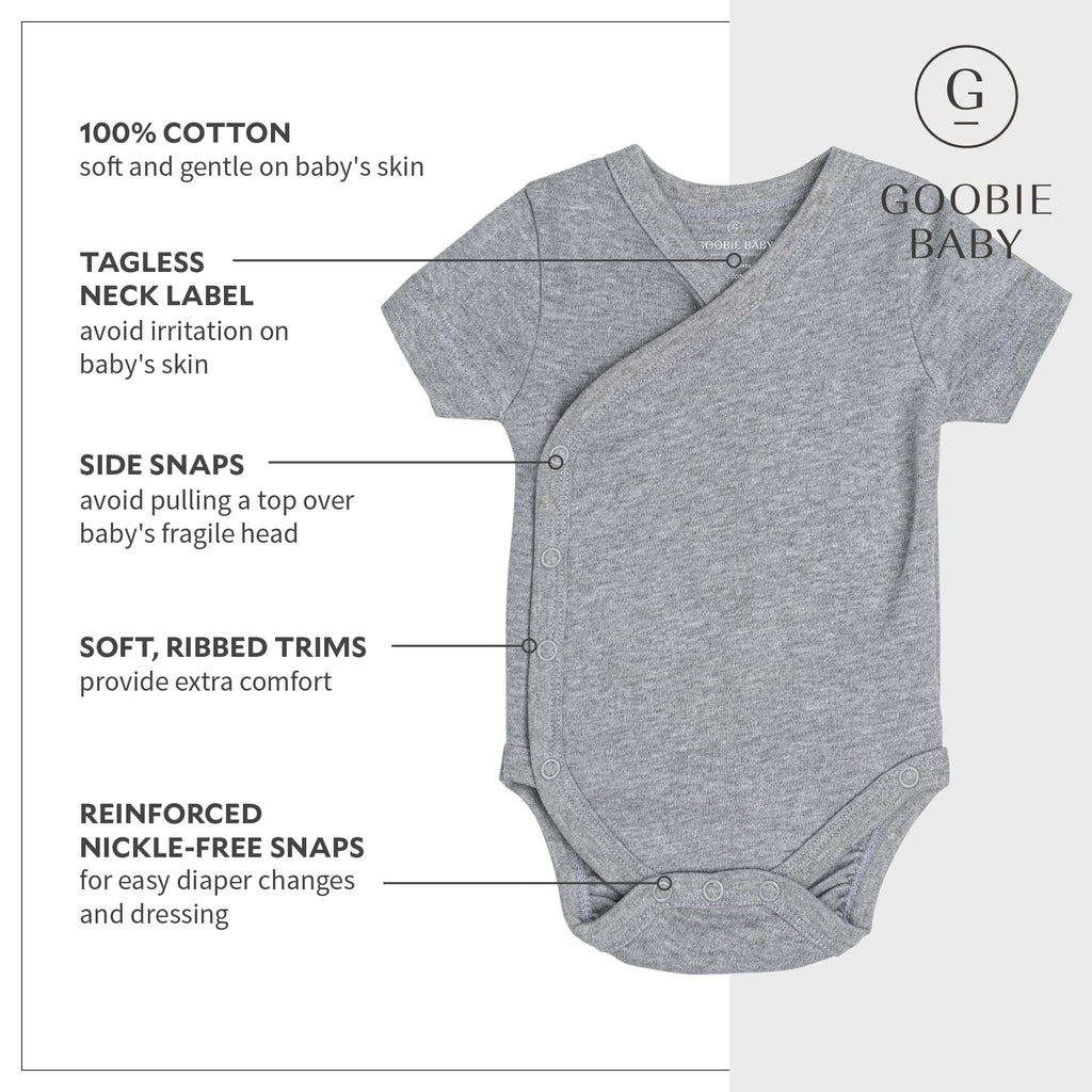 Baby Side Snap Kimono Bodysuit Set, 100% Cotton Wrap Bodysuit with Mitten Cuffs, Boy Girl Unisex Newborn Layering