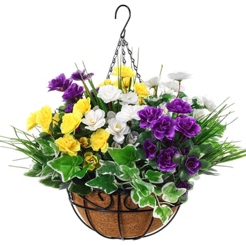 Artificial Hanging Flowers Plants Basket for Outdoor Decoration 12 Bundles Fake Hanging Flowers with 10 Inch Pot
