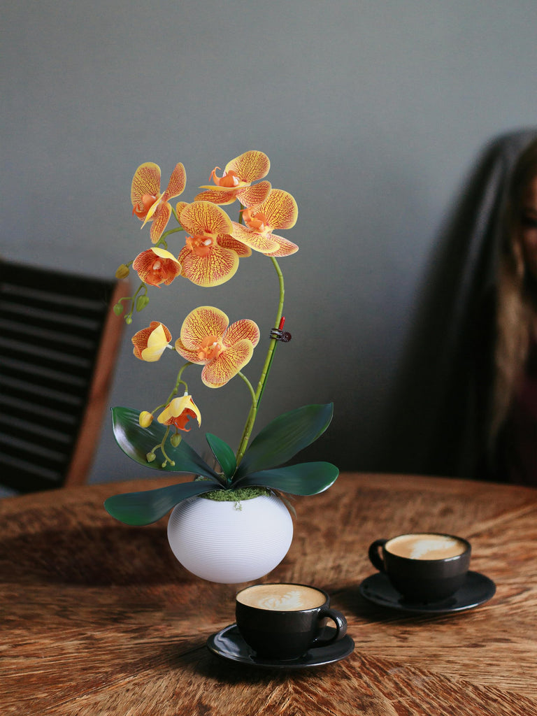 17" Orange Artificial Orchids that Look Real with Pot Fake Orchid in Vase Artificial Flowers Decor Indoor Office