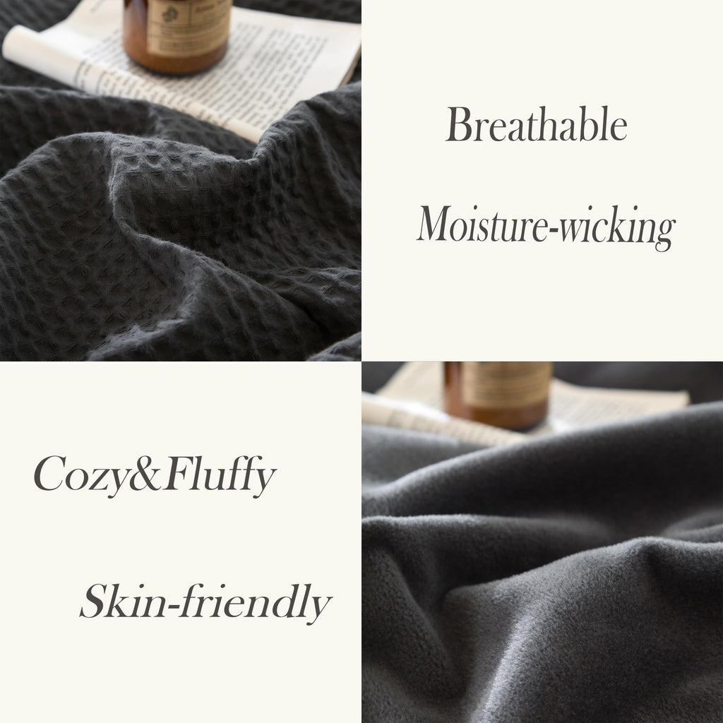 Cotton Waffle Blanket Queen Size - Plush Milk Velvet & Reversible Waffle Weave, Anti-Static 500Gsm Design, Thick Cozy