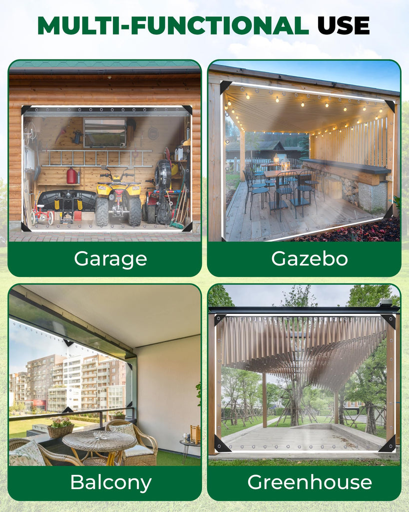 9'H x15'W Outdoor Vinyl Curtain 19oz Thicked Clear Tarps, Vinyl Patio Enclosure, Clear Outdoor Curtains Heavy Duty