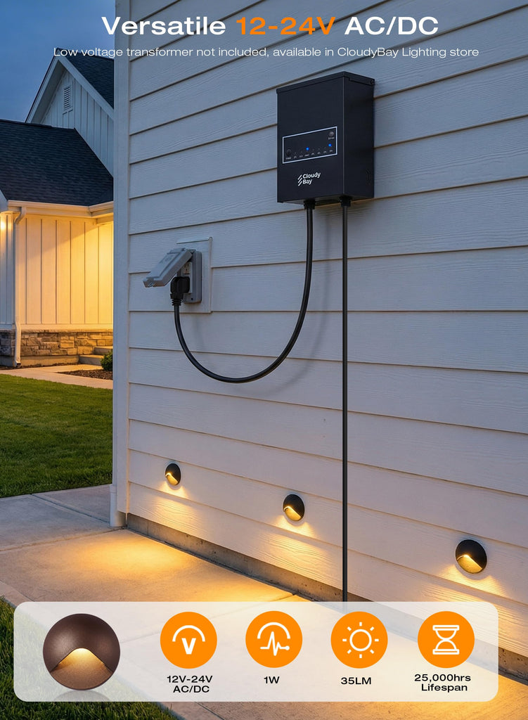12 Pack] Anti-Glare Low Voltage LED Deck Lights - 12-24V Recessed Step Riser, IP65 In-Ground Outdoor, 2700K Warm