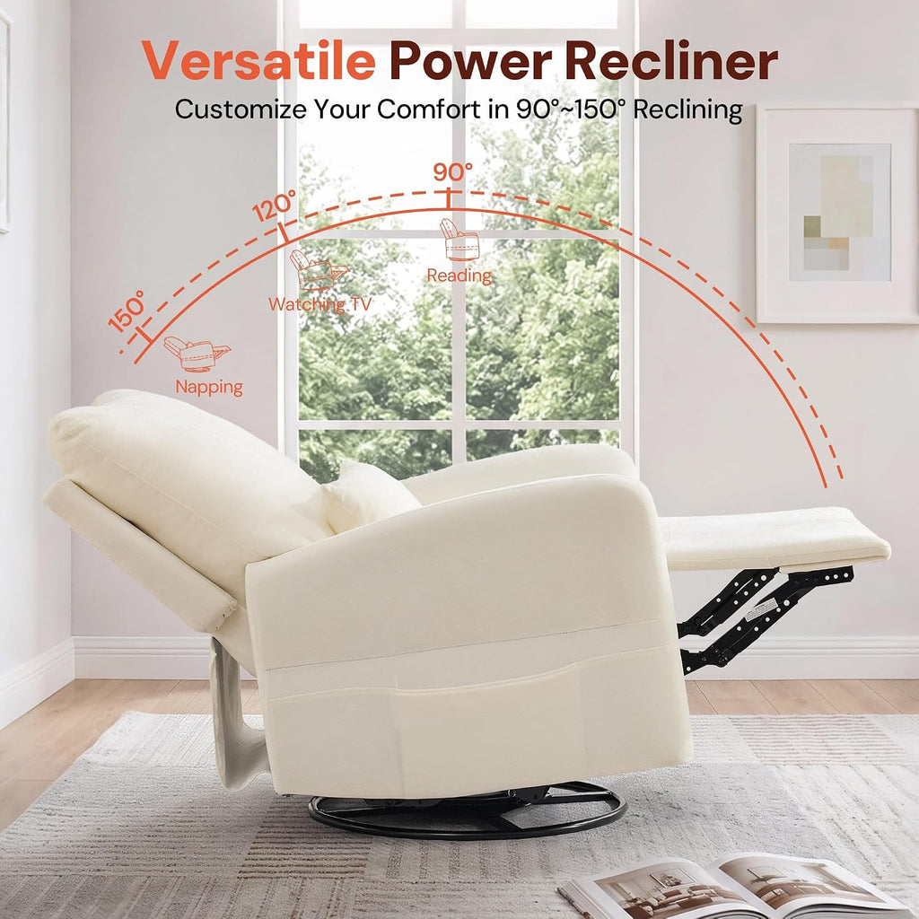 Power Swivel Rocker Recliner Chair, Electric Nursery Rocking Chairs with USB & Type-C Ports, Upholstered 23" Wide