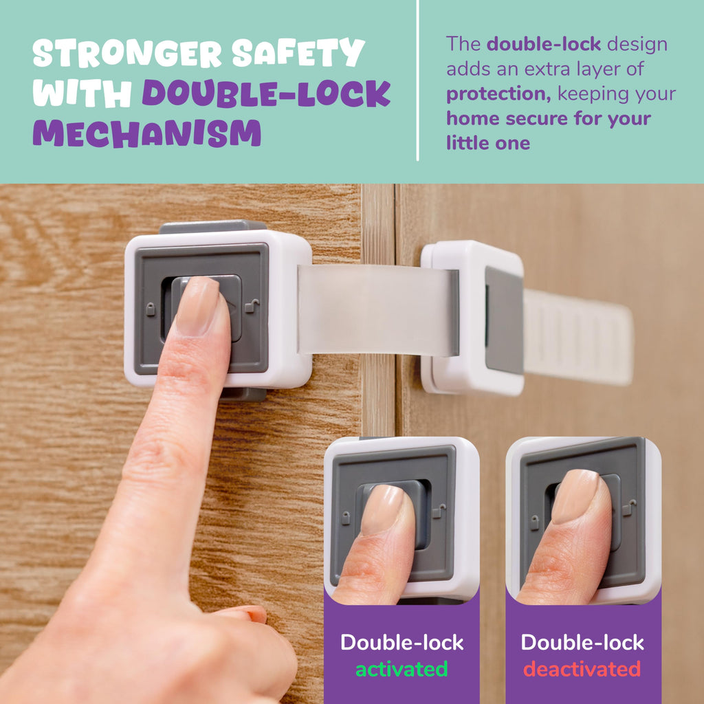 Child Safety Locks (4-Pack) - Baby Proof Cabinets, Drawers, Toilets & Appliances- Adjustable Strap Length, Double