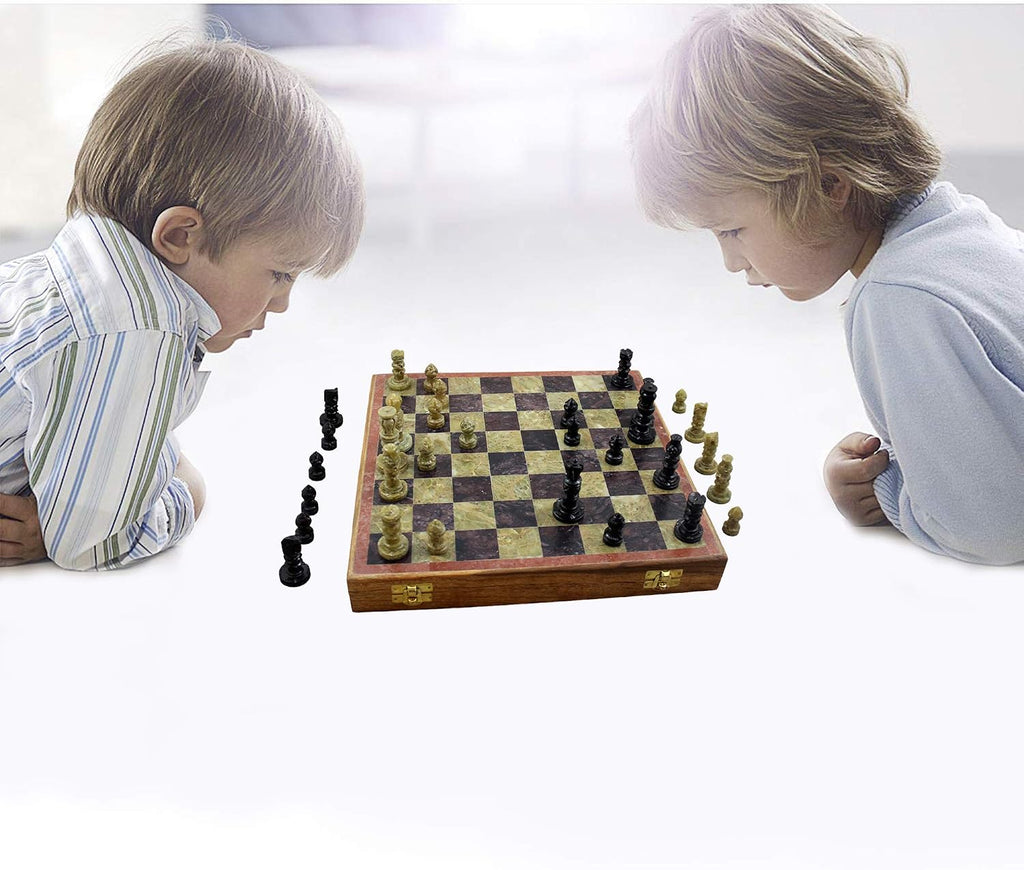 Marble Stone Art Unique India Chess Pieces and Board Games Set 8 X 8 Inches - Indian Handmade Unique Gifts