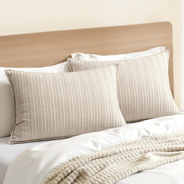 Waffle Pillow Shams Standard Size 20x26 Oatmeal 2 Pack No Insert
