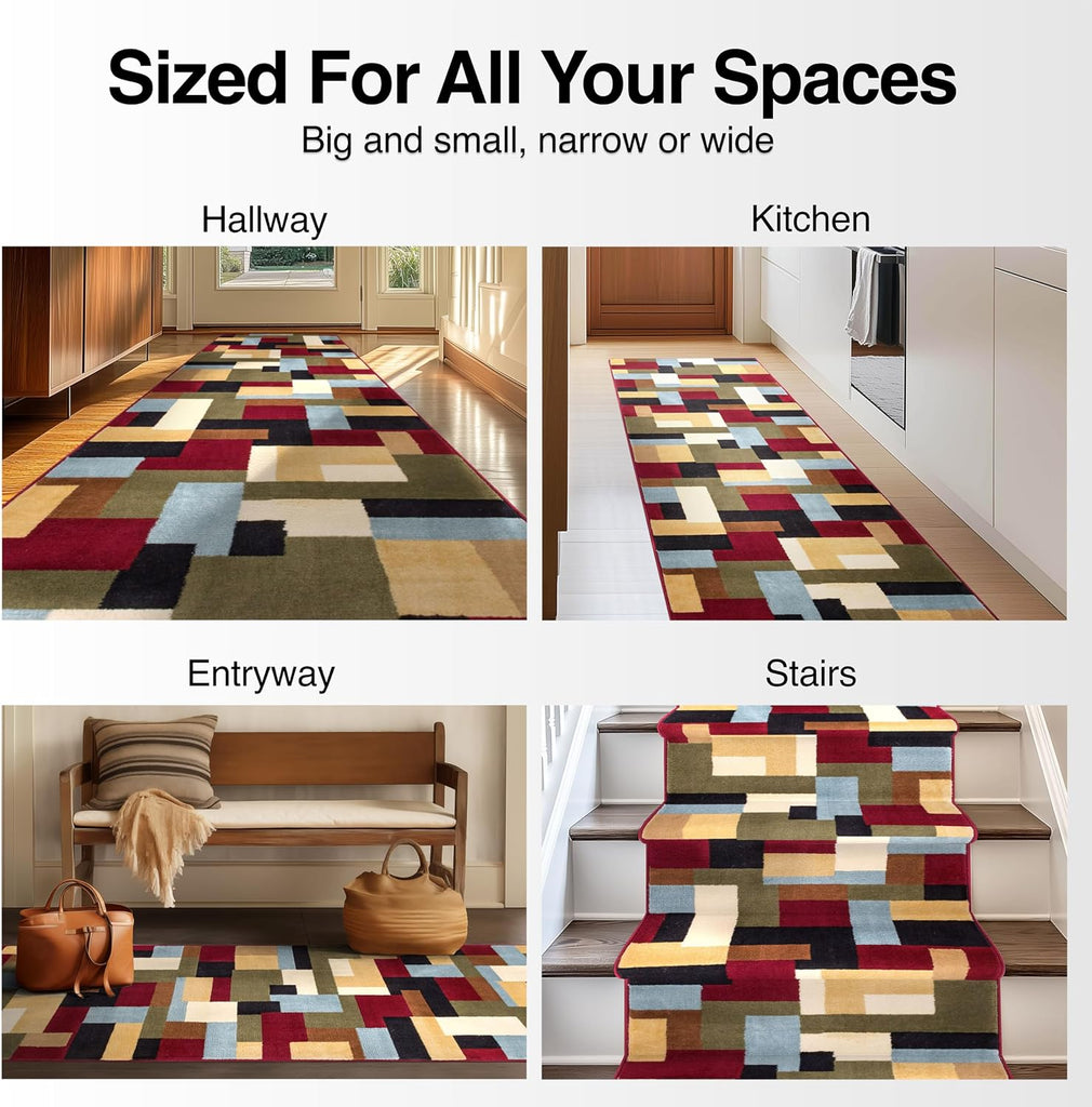 Custom Size Hallway Stair Runner- Choose Length - Imperial Mosaic Multicolor Geometric Modern 26 Inch Wide x 4 Feet