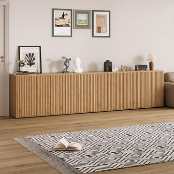 126" Fluted Sideboard Cabinet with Storage, Buffet Credenza, Oak