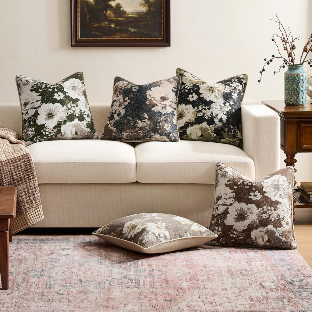 Vintage Floral 24x24 Inch Euro Pillow Cover 1 Pack, Beige