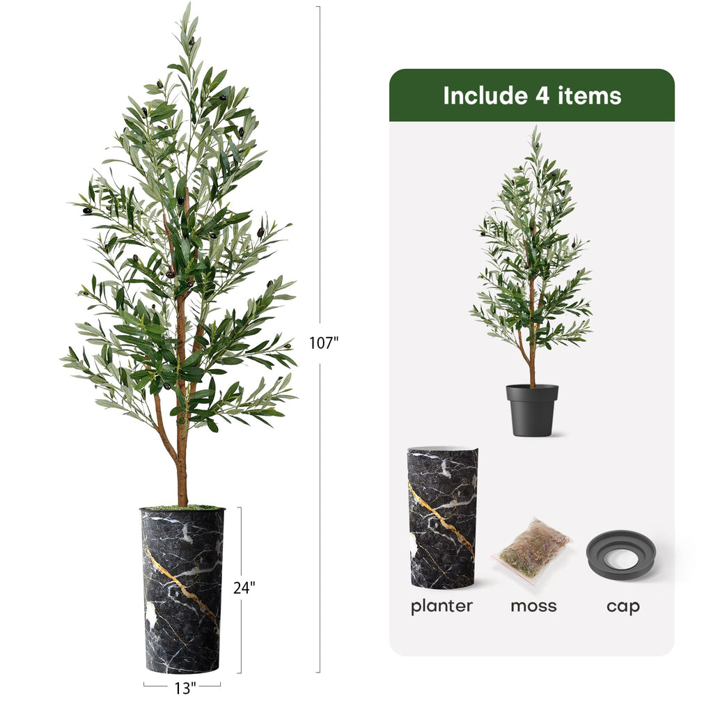 Artificial Tree in Granite Effect Planter, Fake Olive Tree for Indoor and Outdoor Home Decoration - 68" Overall Tall