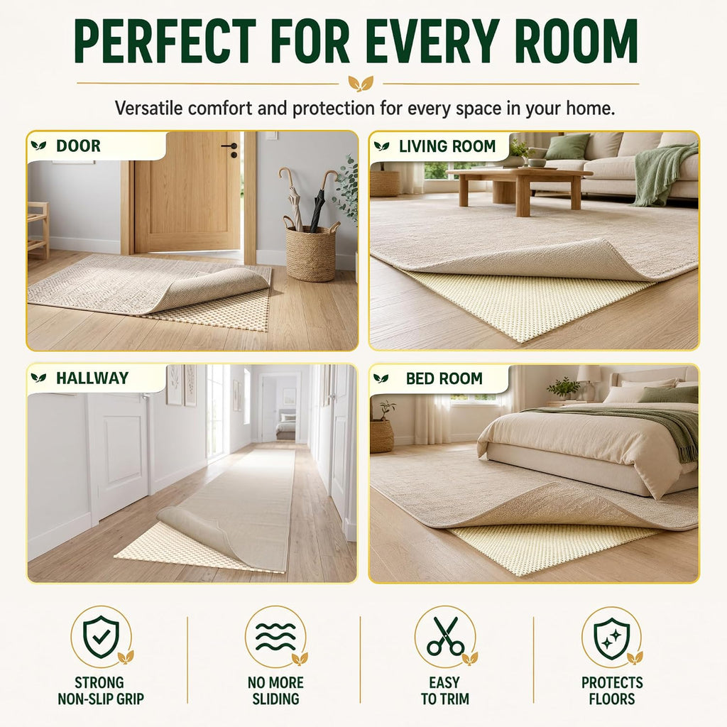 2x6 Non Slip Rug Pad Grip Mat Under Bed Hallway Runner Rug Anti Skid Kitchen Carpet Gripper Thick Rubber Back Nonslip