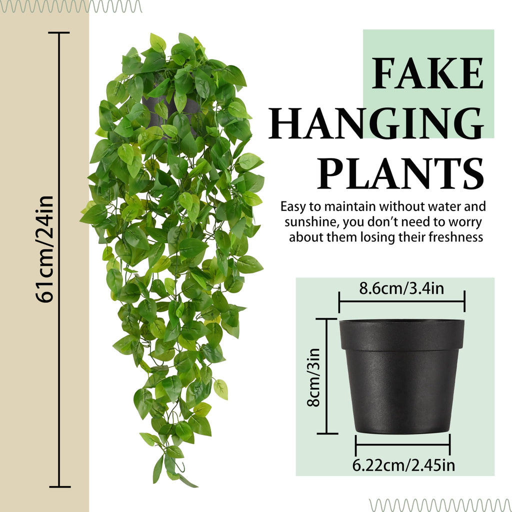 Fake Hanging Plants, 2Pcs Artificial Potted Plant Pothos
