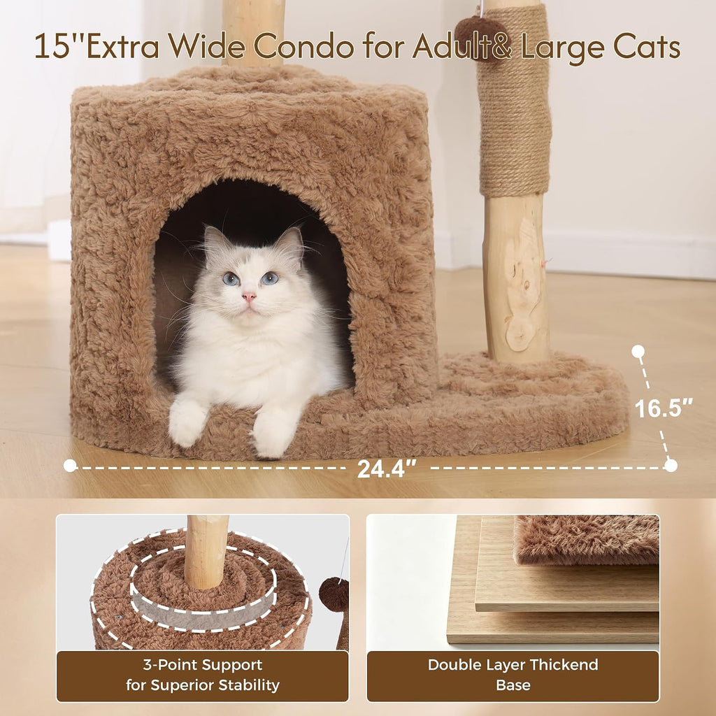 Modern Cat Tree Tower 50" with 2 Handmade Baskets and Large Condo