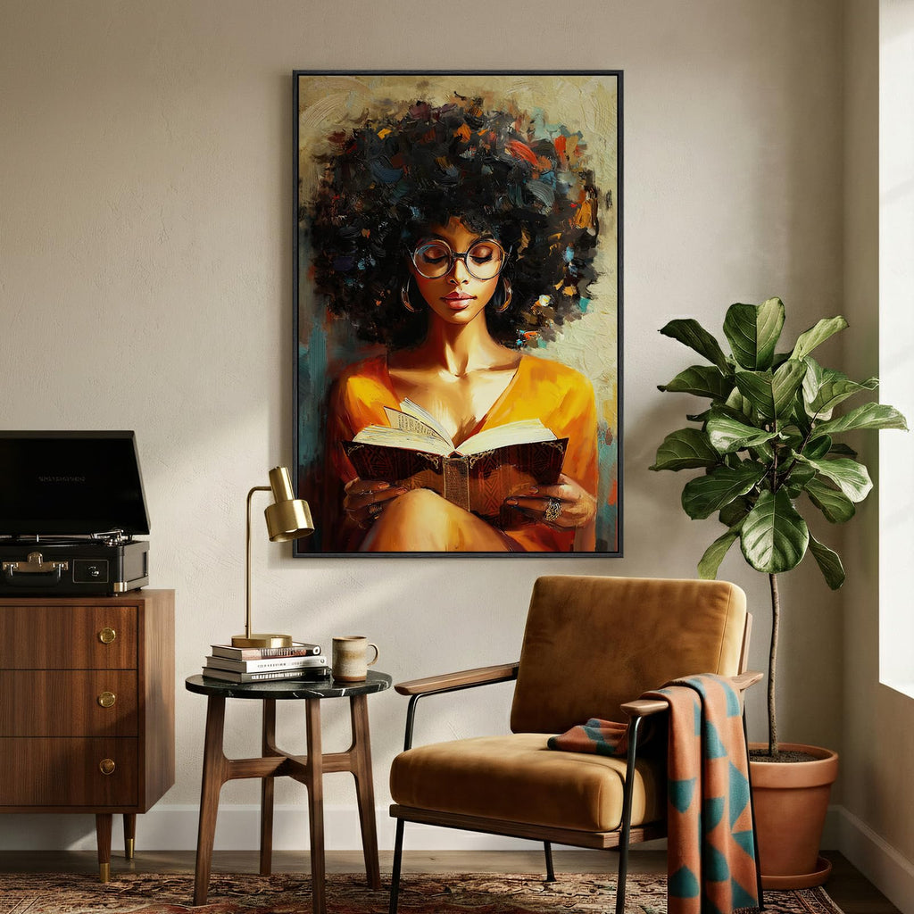 Framed African American Black Girl Portrait Canvas Wall Art, 24x36 In