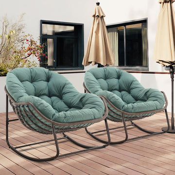 Outdoor Patio Rocking Chairs Set of 2, Oversize Papasan Rock Chair