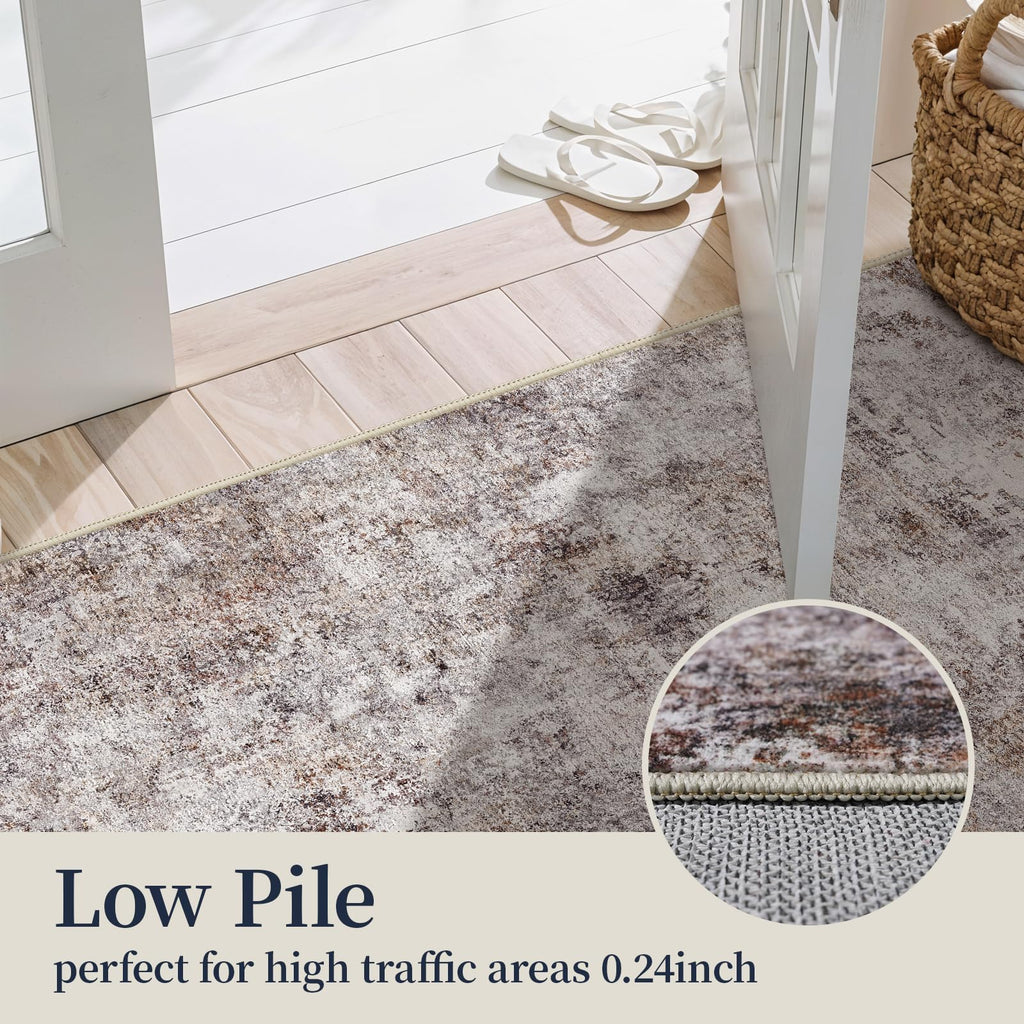 3x6 Washable Runner Rug: Modern Abstract Carpet BrickGray