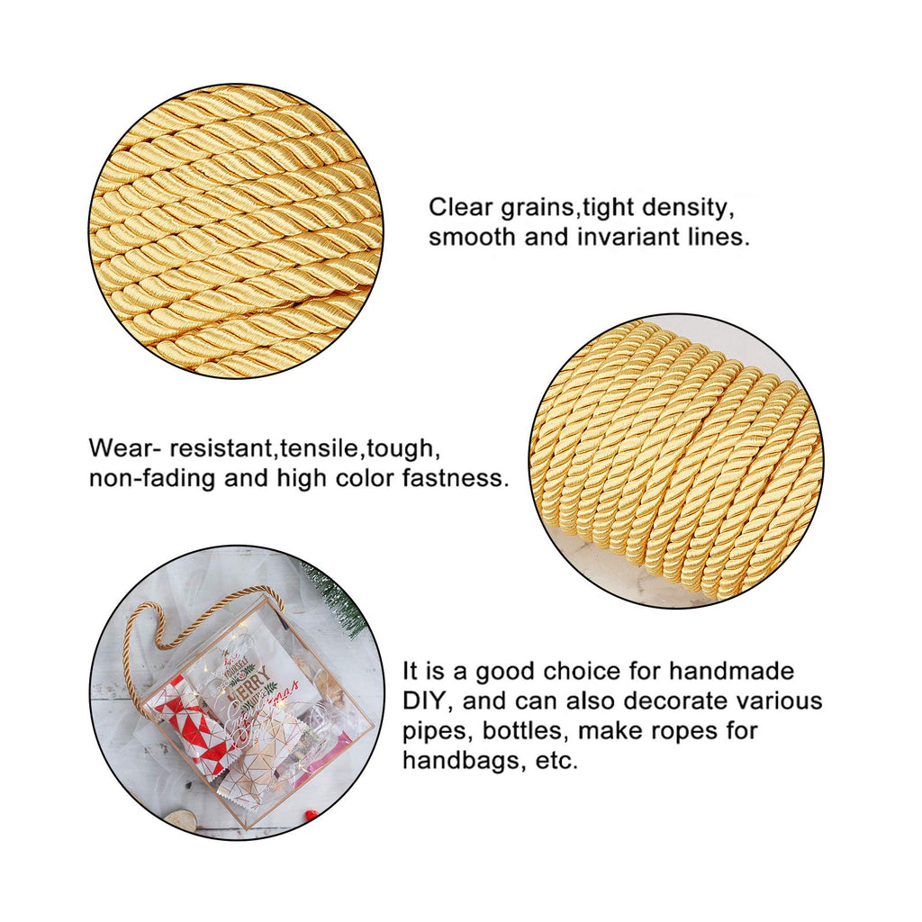 M 20 Yards Twisted Cord Trim Gold Decorative Rope Thread Graduation Honor Cord Silk Ropes Satin Shiny Cords for - 8m