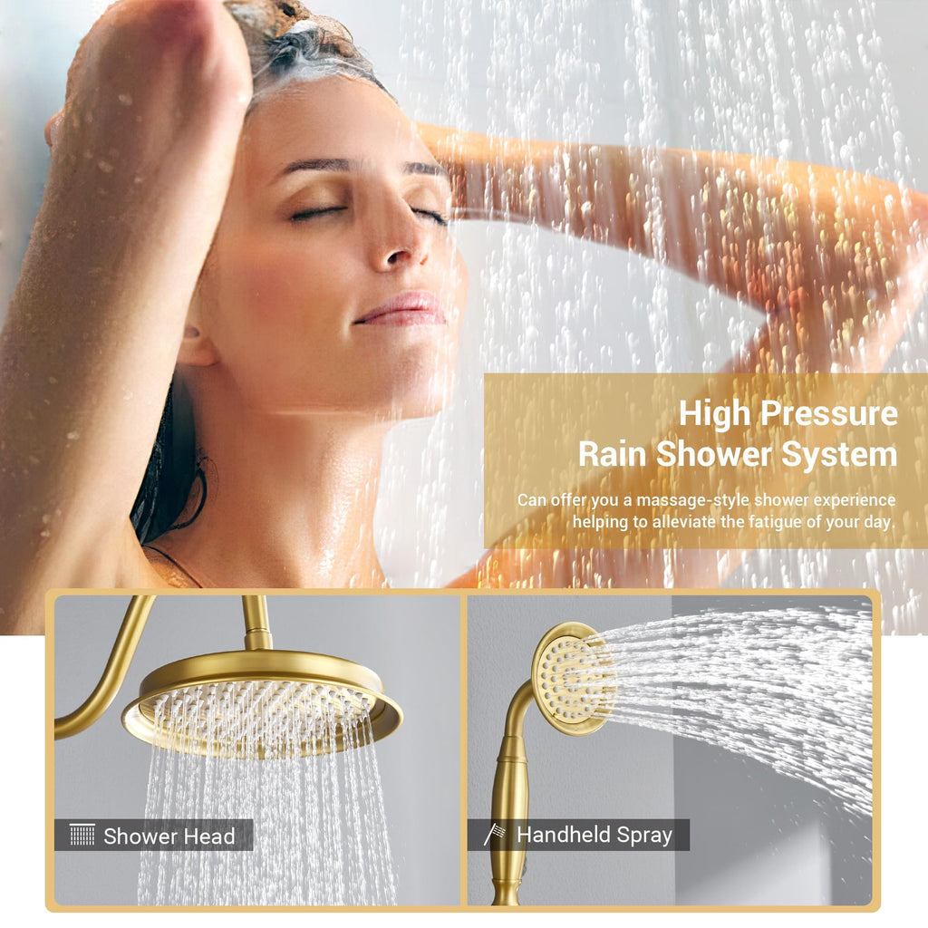Rain Shower System Antique Shower Faucet Complete Sets, Shower Fixtures Combo with Pressure Balance Valve, Trim Kit