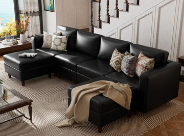 Oversized Modular Sectional Sofa, 118.5" Faux Leather 6 Seater U Shaped Couch with Movable Ottoman and Storage Seat
