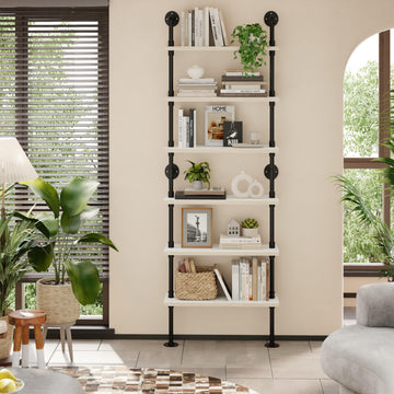 Industrial Pipe Bookshelf, Wall Mounted Shelf, 30 Inch, White