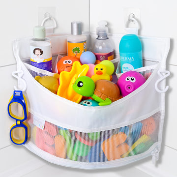 Mesh Bath Toy Holder Organizer - The Perfect Corner Bathtub Toy Storage & Bathroom or Shower Caddy - This Multi-use