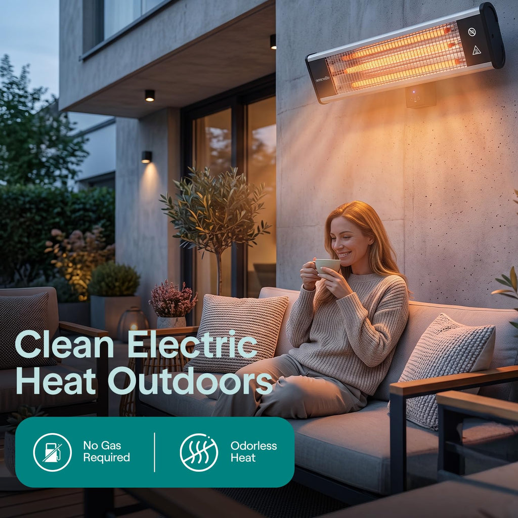 Infrared Patio Heater, Wall-Mounted Electric Heater with Remote Control, 1500W, IP65 Approved, Odorless