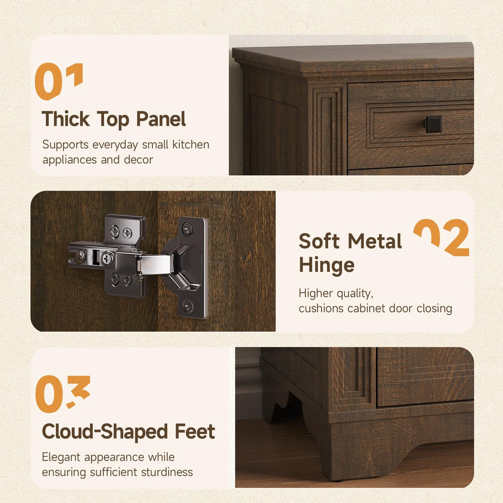 63" Sideboard Buffet Cabinet, Large Credenza with Drawers Walnut