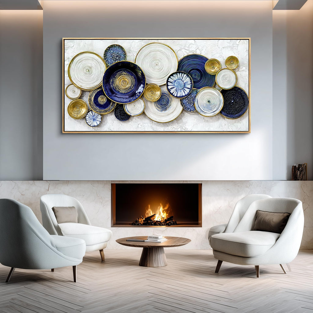 Canvas Wall Art Wall Decor Office Wall Decoration Blue Swirl Gold Trim Landscape Painting Abstract Pictures Artwork