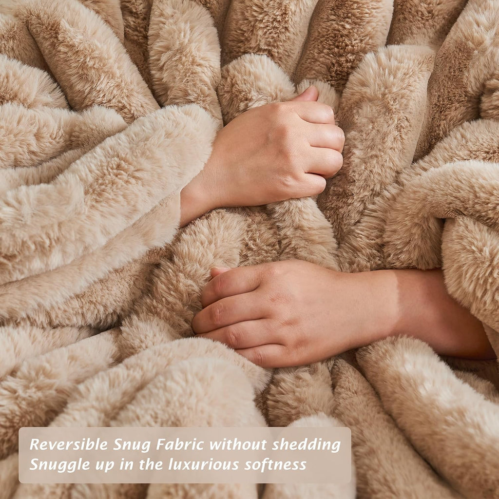 Faux Fur Twin Blanket for Couch Cozy Soft Plush Thick Striped | Luxury Blanket for Sofa, Living Room, Bedroom, 60" x
