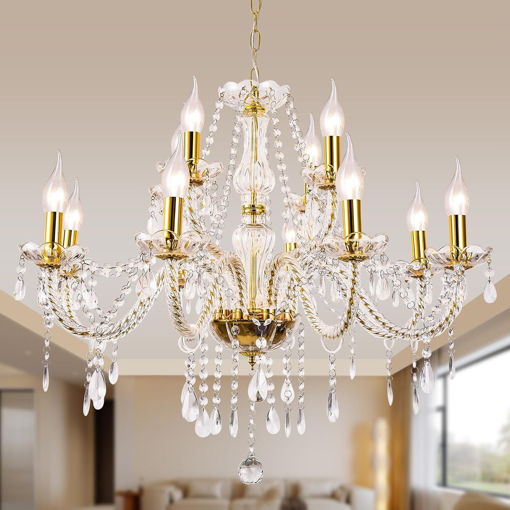 Modern Elegant 12 Lights K9 Crystal Glass Chandelier Golden Pendant Ceiling Lighting European Style for Dining Living Room Bedroom Transparent,12 E12 Bulbs Required A110-B0DRF554CX