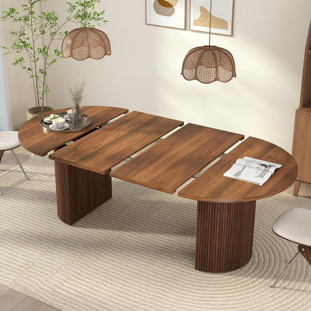 41 in-78 in Extendable Dining Room Table for 4-8, Round Expandable Kitchen Table with Fluted Base, Modern Farmhouse