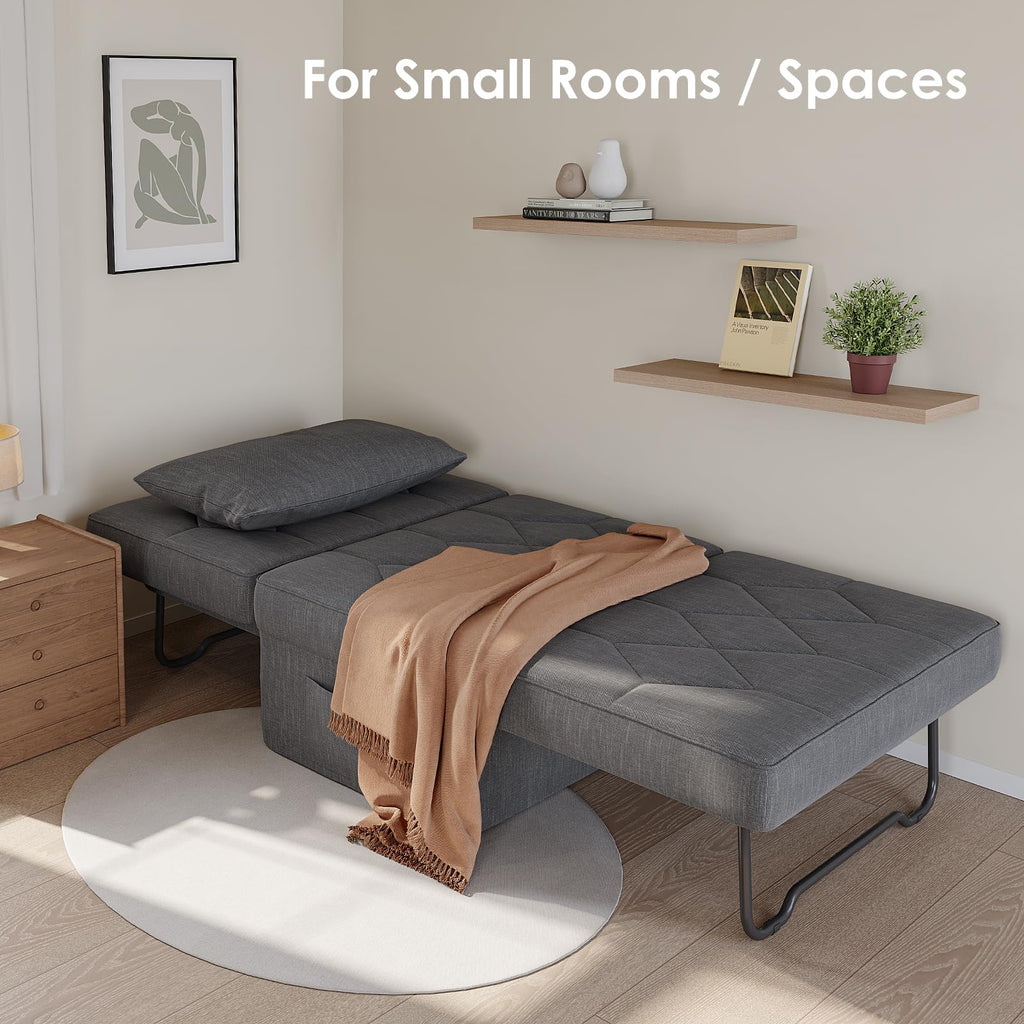 Ottoman Bed Sleeper, 34" Convertible Sleeper Chair Bed, Dark Grey