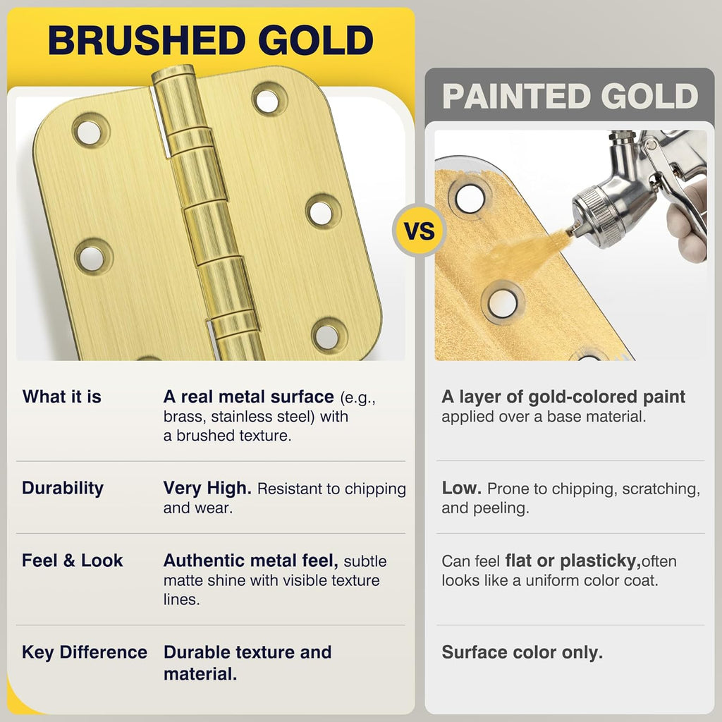 Ball Bearing Gold Door Hinges, 3.5 Inches Heavy Duty Stainless Steel Door Hinges, 5/8'' Radius Corner Hinges