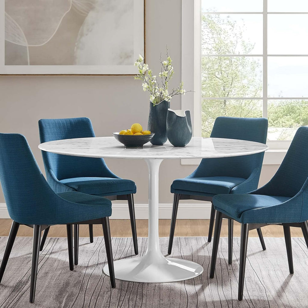 Lippa Round 54" Mid-Century Modern Artificial Marble Dining Table in White