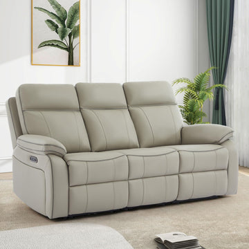 Power Reclining Sofa with Fold Down Table, Breathable Leather Electric Reclining Couch, Power Loveseat Recliner Sofa