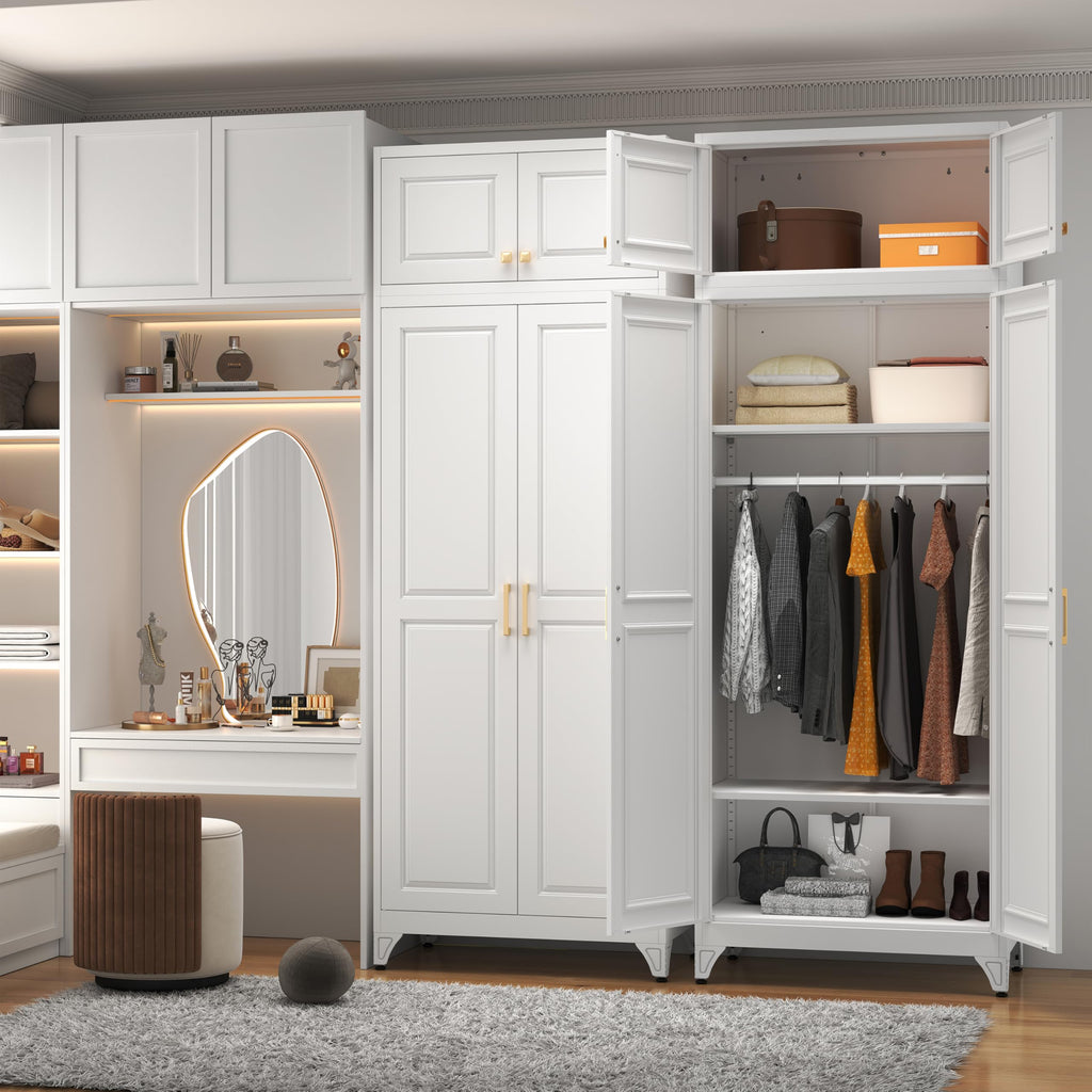 86" Tall White Metal Armoire Wardrobe Closet with Hanging Rod