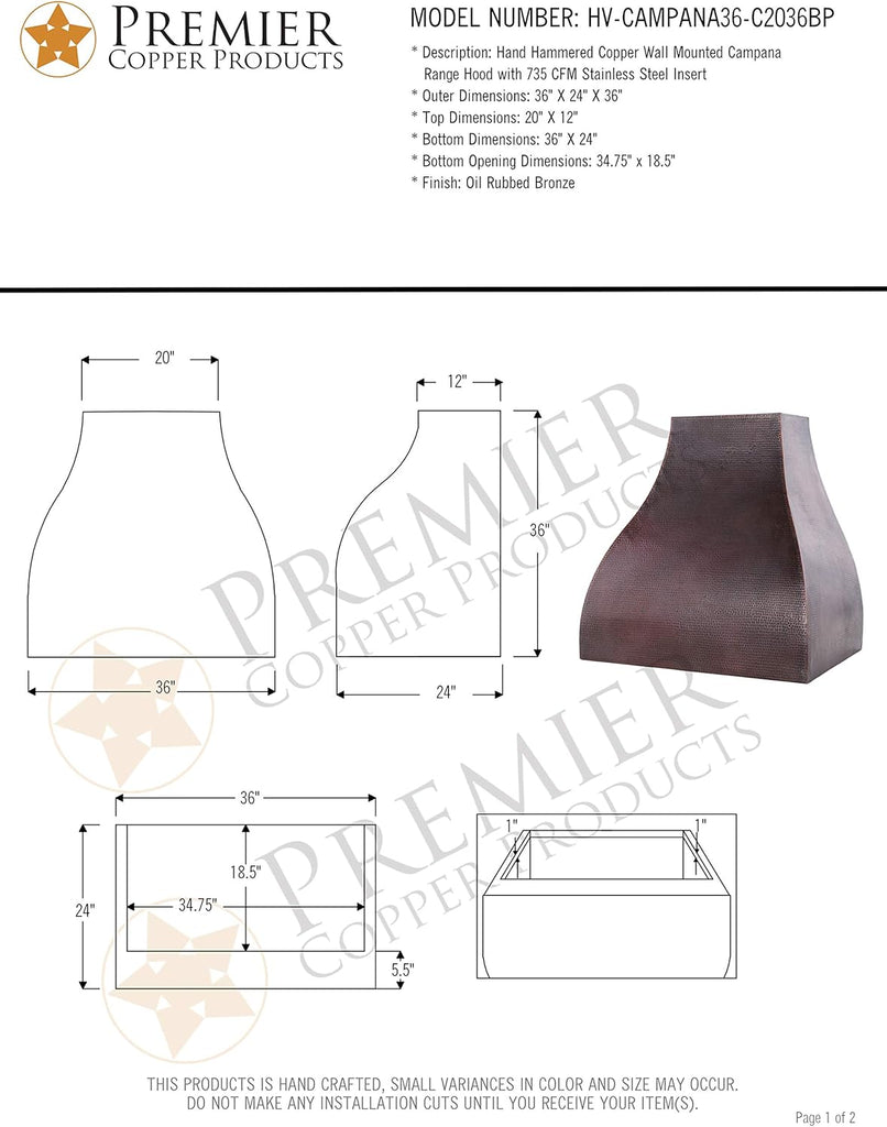 30 Inch Copper Wall Mount Range Hood